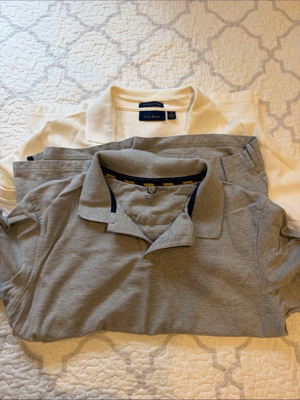 Club Room Gray and Off White Men's Polo Shirt Set